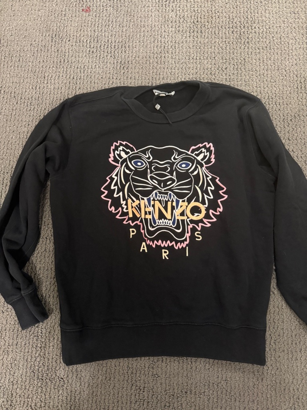 Kenzo Black Crewneck Sweatshirt with Pink & Gold Tiger Motif